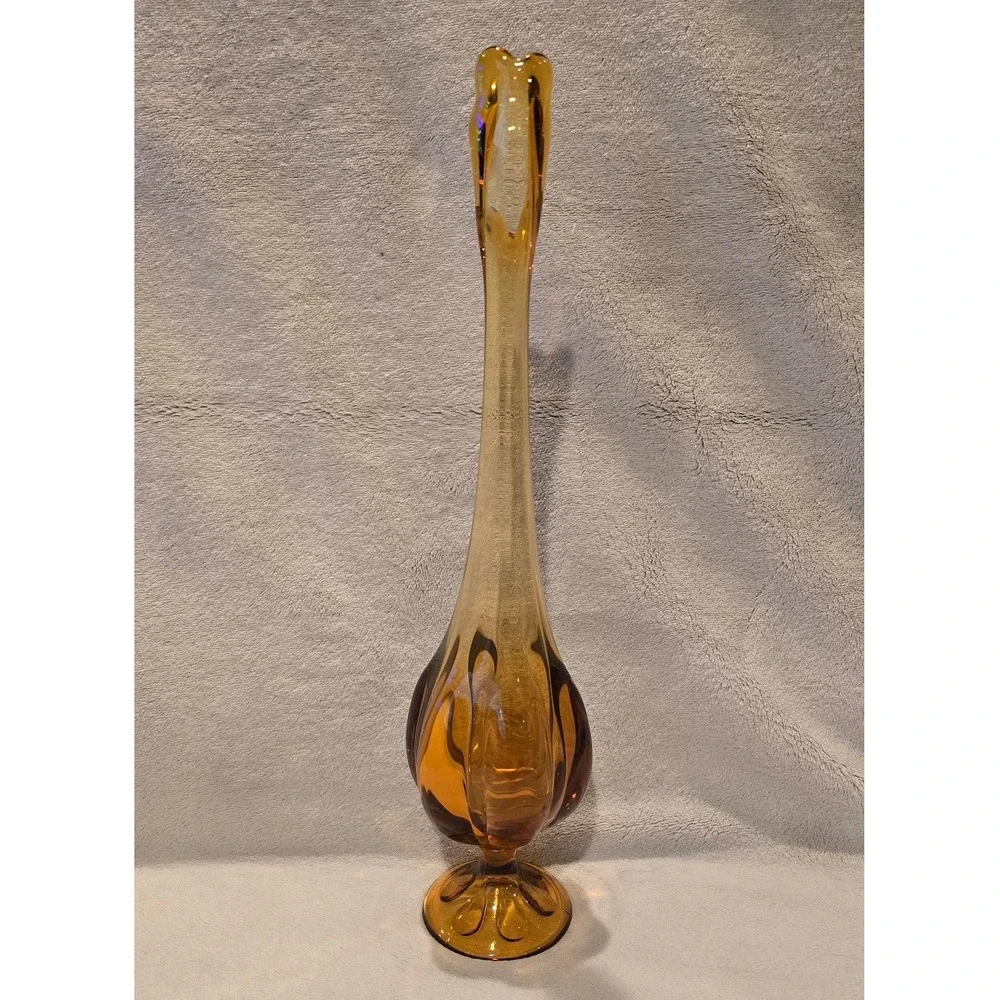 Vtg Viking Glass Epic Six Petal Swung Vase Amber Mid Century Modern Glass 15.5in